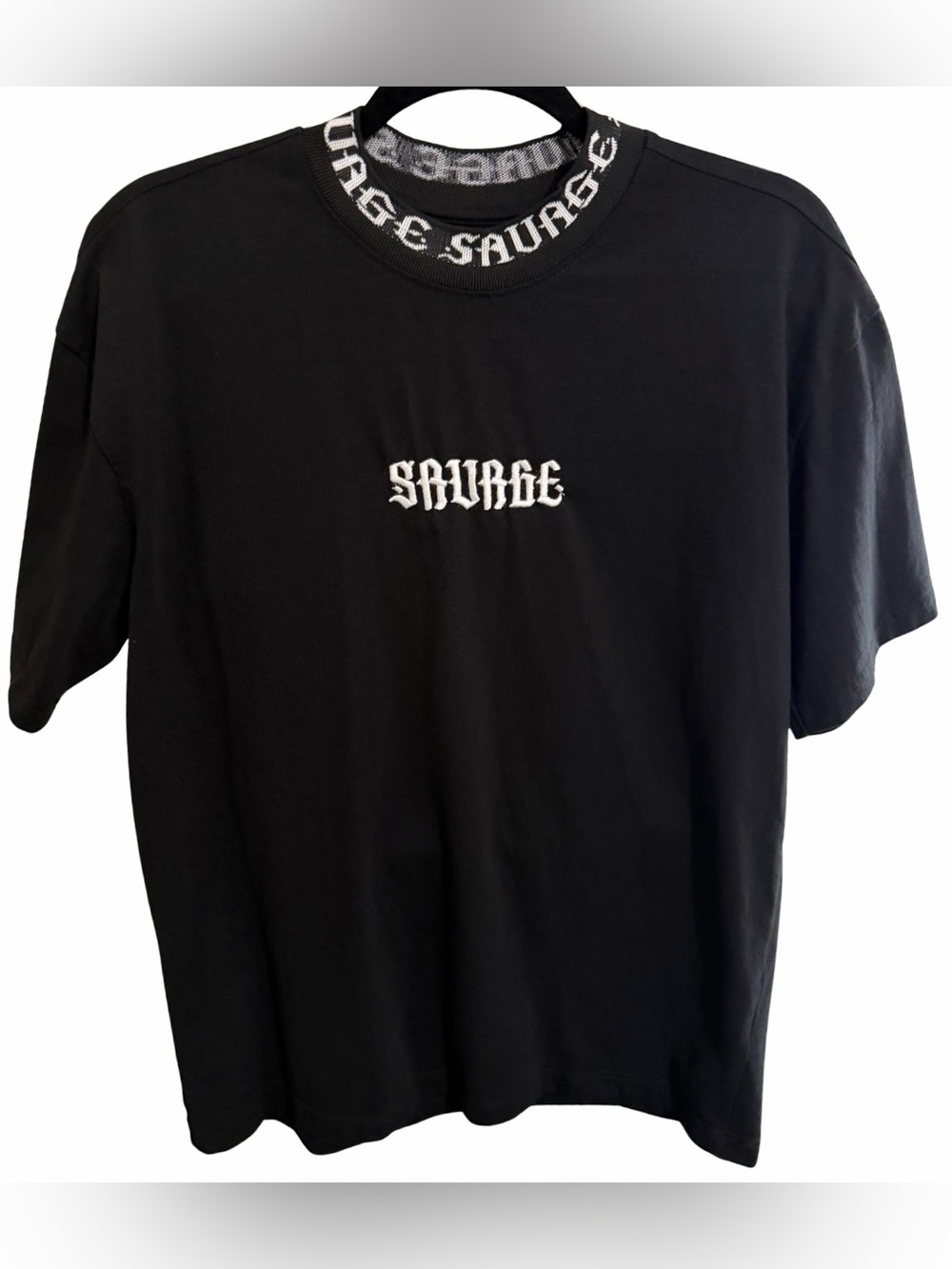 RGSTR Savage T-Shirt Mens M Black Relaxed Boxy Fit Streetwear Gothic Logo Tee